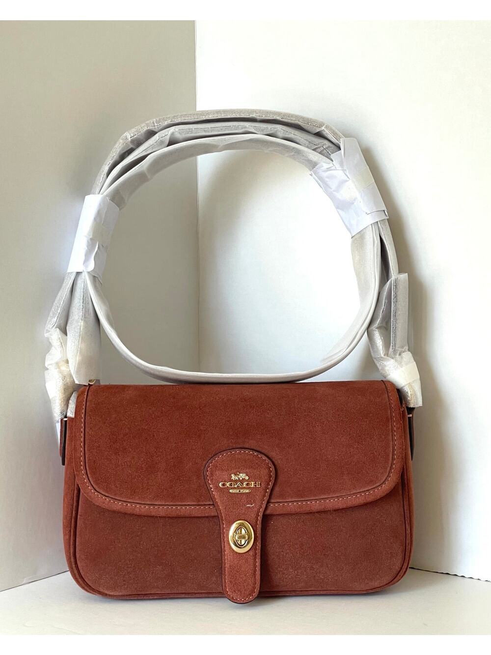 Coach Hadley Convertible Crossbody Bag CEB10 Suede Leather Gold Clay